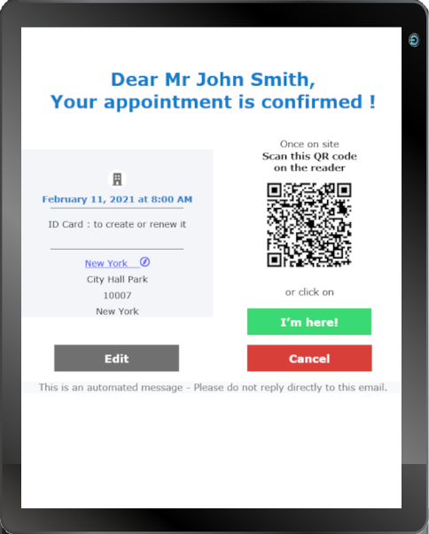 example message confirmation orion